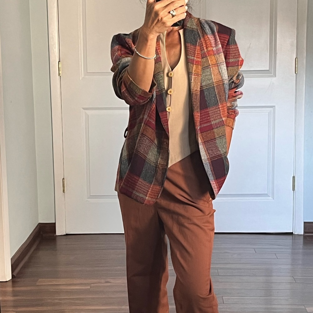Vintage check cropped blazer